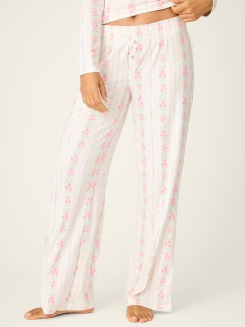 PJ Salvage Roses Are Pink Pointelle Pajama Pants Peachy Sleep Bottoms Size XL